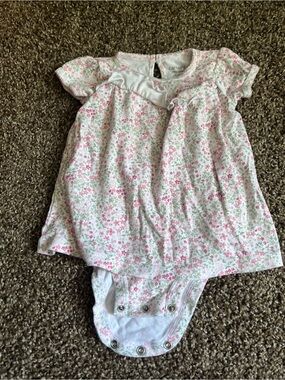 Carter's White & Pink Floral Short-Sleeve Onesie Dress